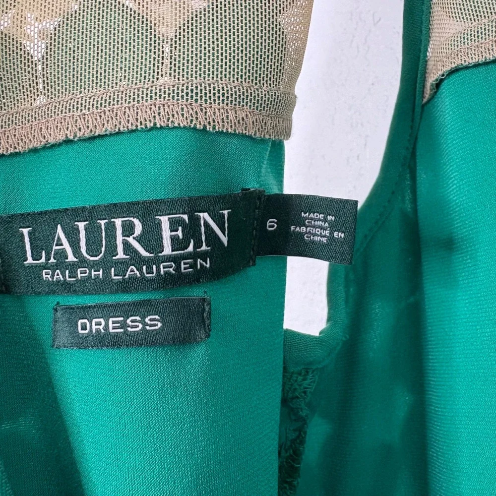 Lauren‎ Ralph Lauren Green Geometric Lace Sheath Dress Size 6 Sleeveless